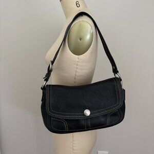 Coach Chelsea Black Pebble Leather Shoulder Bag with Silver Hardware F12336